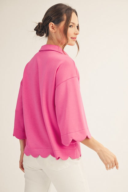 Plus Size Hot Pink And Kelly Green Scallop Edge Detail Solid Top