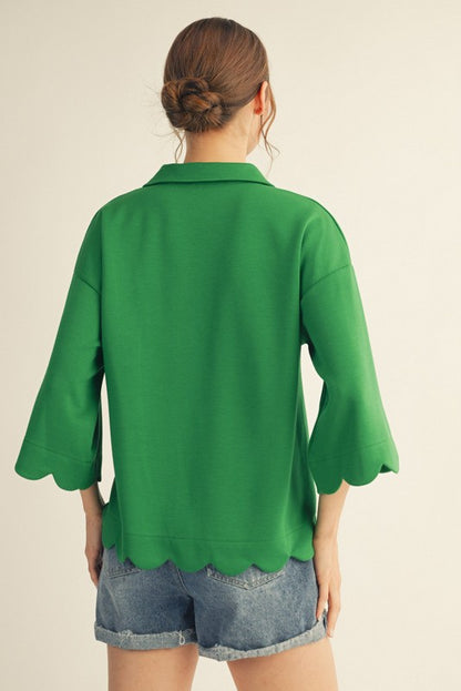 Plus Size Hot Pink And Kelly Green Scallop Edge Detail Solid Top