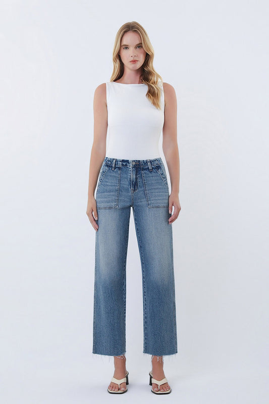 Vervet High Rise Patch Pocket Slim Wide Jeans