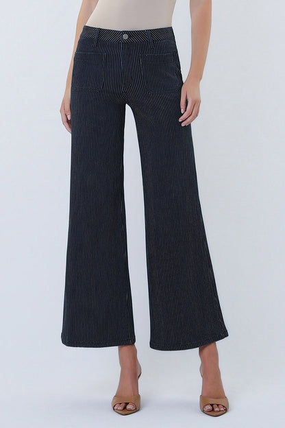 Vervet High Rise Patch Pocket Crop Striped Wide Jeans