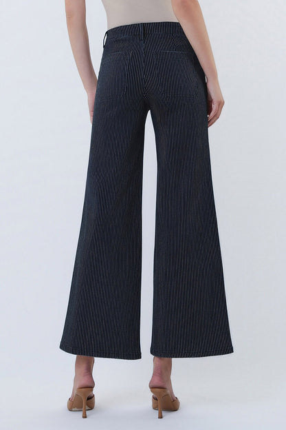 Vervet High Rise Patch Pocket Crop Striped Wide Jeans