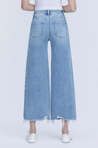 Vervet High Rise Medium Light Side Panel Crop Wide Jeans