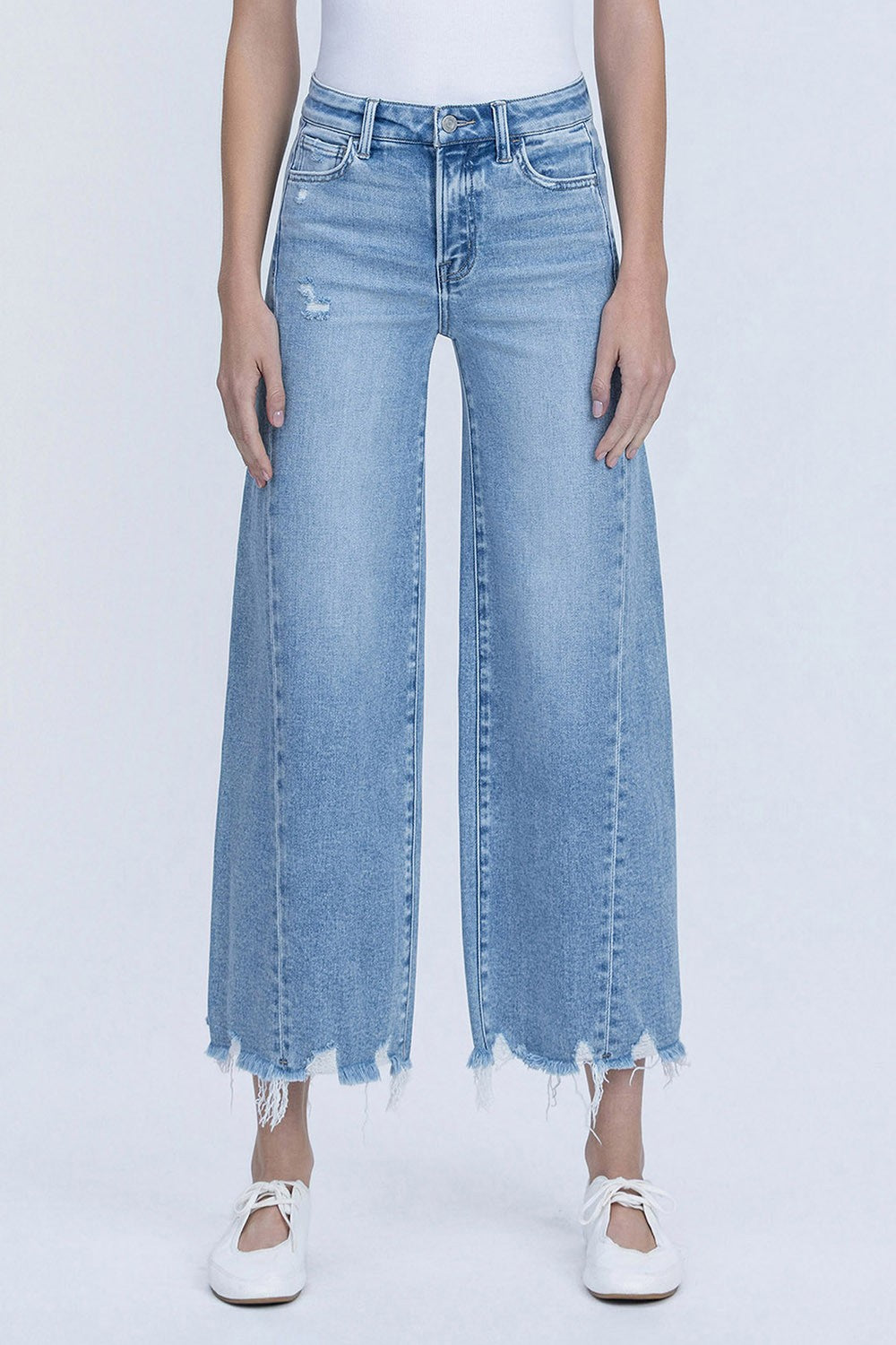 Vervet High Rise Medium Light Side Panel Crop Wide Jeans