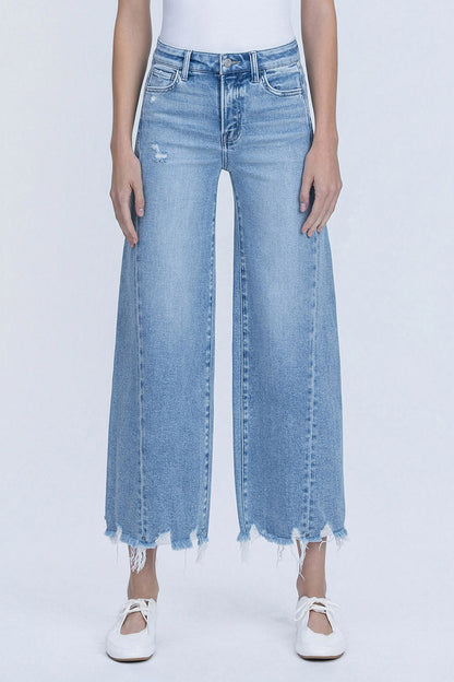 Vervet High Rise Medium Light Side Panel Crop Wide Jeans