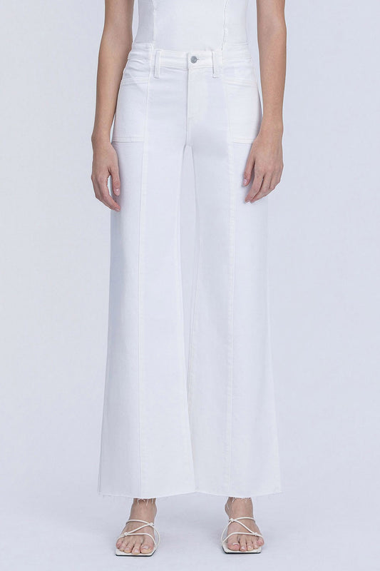 Vervet High Rise Stacked Waistband Optic White Wide Jeans