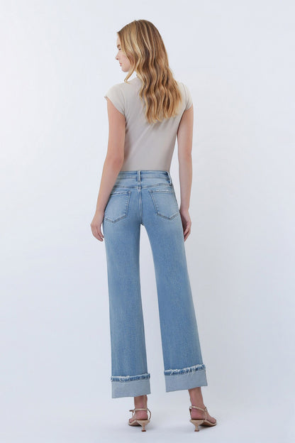 Lovervet Mid Rise Medium Light Cuffed Slim Wide Jeans