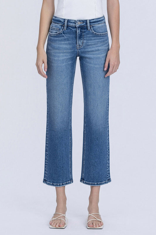 VERVET MID RISE MEDIUM DARK WASH ANKLE STRAIGHT JEANS