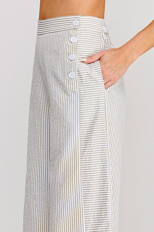Airy Green Striped Seersucker Pant