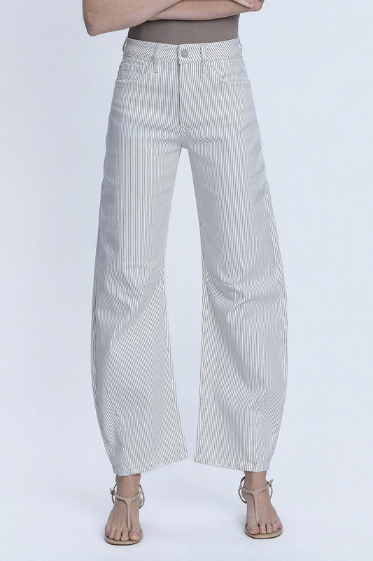 Vervet High Rise Dart Detail Striped Crop Barrel Jeans