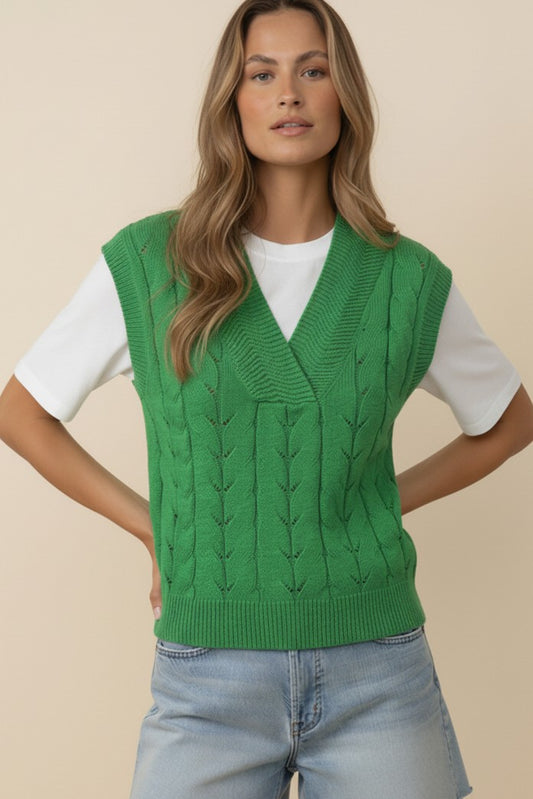 "Melody" Curvy Cable Knit SS Sweater