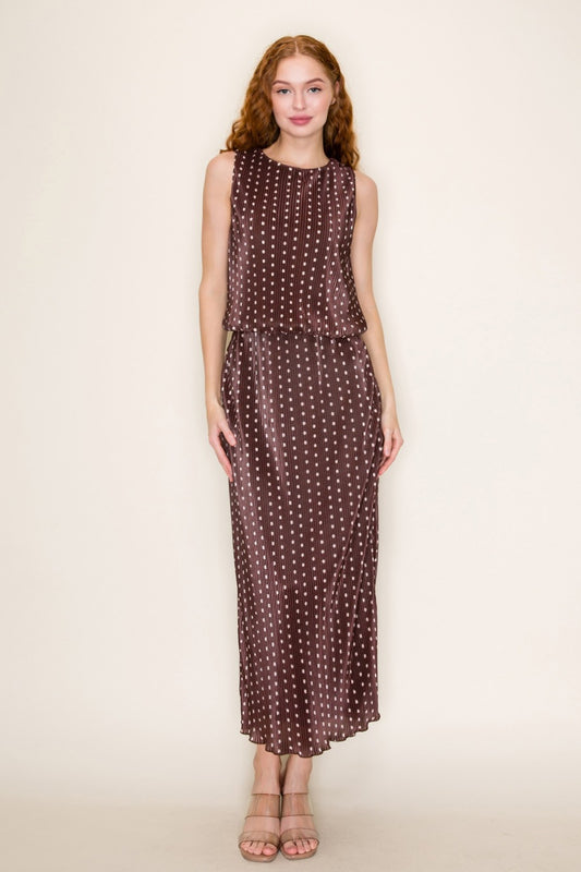 "Viv" Brown/Cream Polka Dot Skirt Set