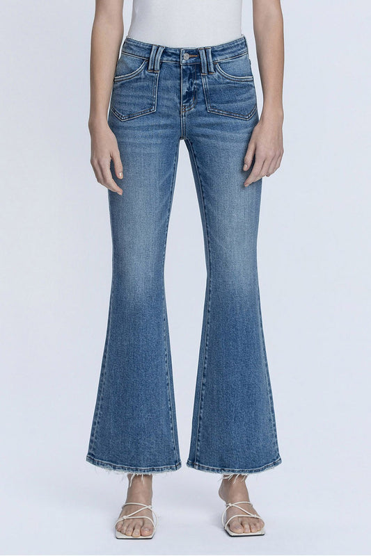 Lovervet Low Rise Medium Wash Patch Pocket Flare Jeans