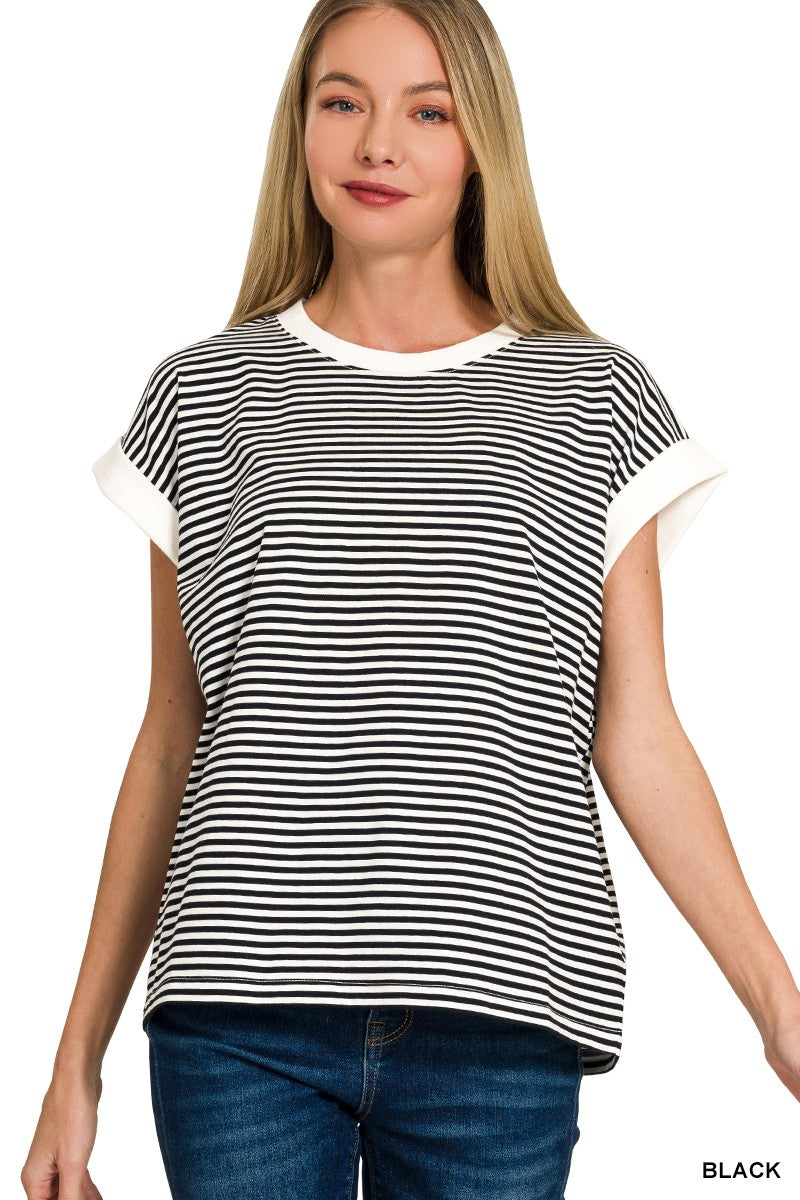 "Maxy" Ribbed Striped SS Top