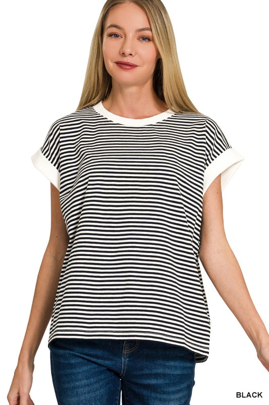 "Maxy" Ribbed Striped SS Top