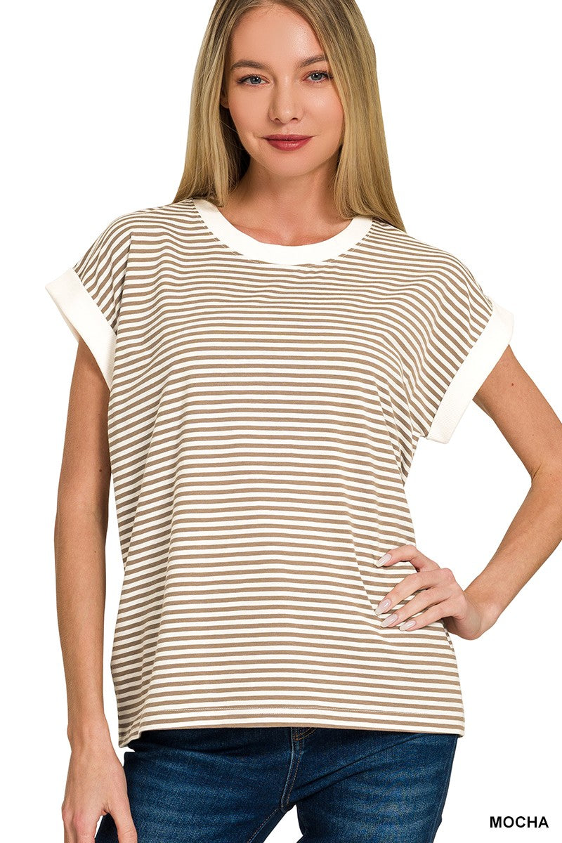 "Maxy" Ribbed Striped SS Top