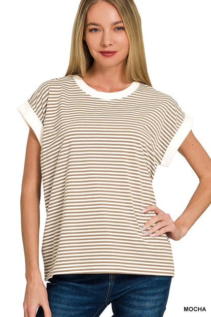 "Maxy" Ribbed Striped SS Top