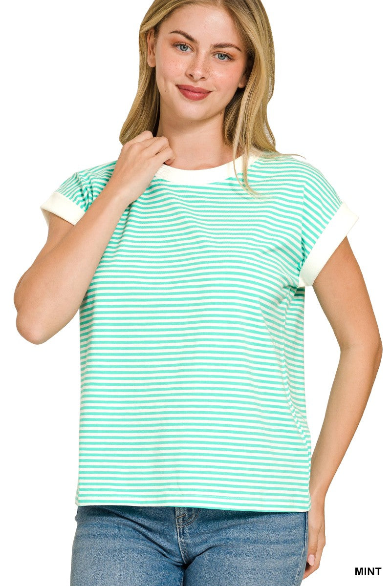 "Maxy" Ribbed Striped SS Top