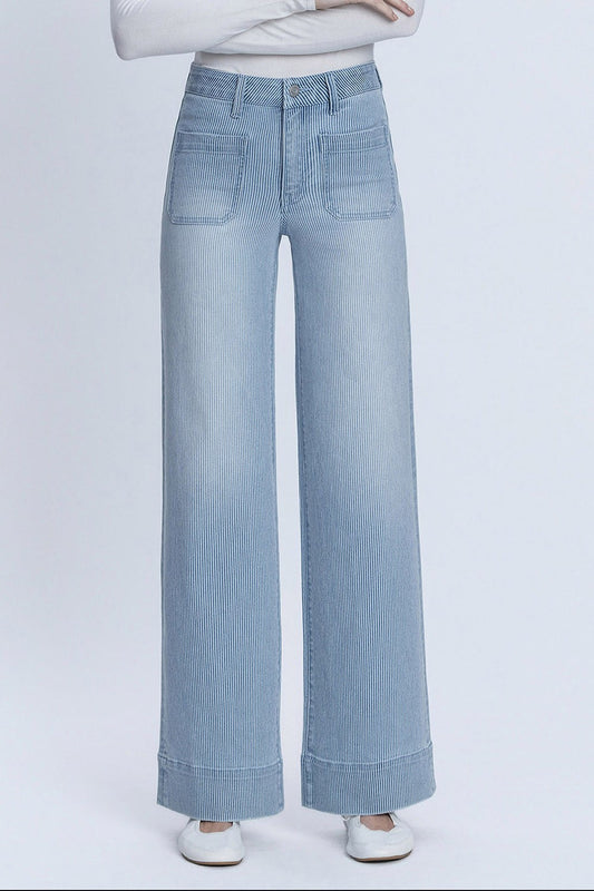 Vervet Patch Pocket Striped Wide Jeans