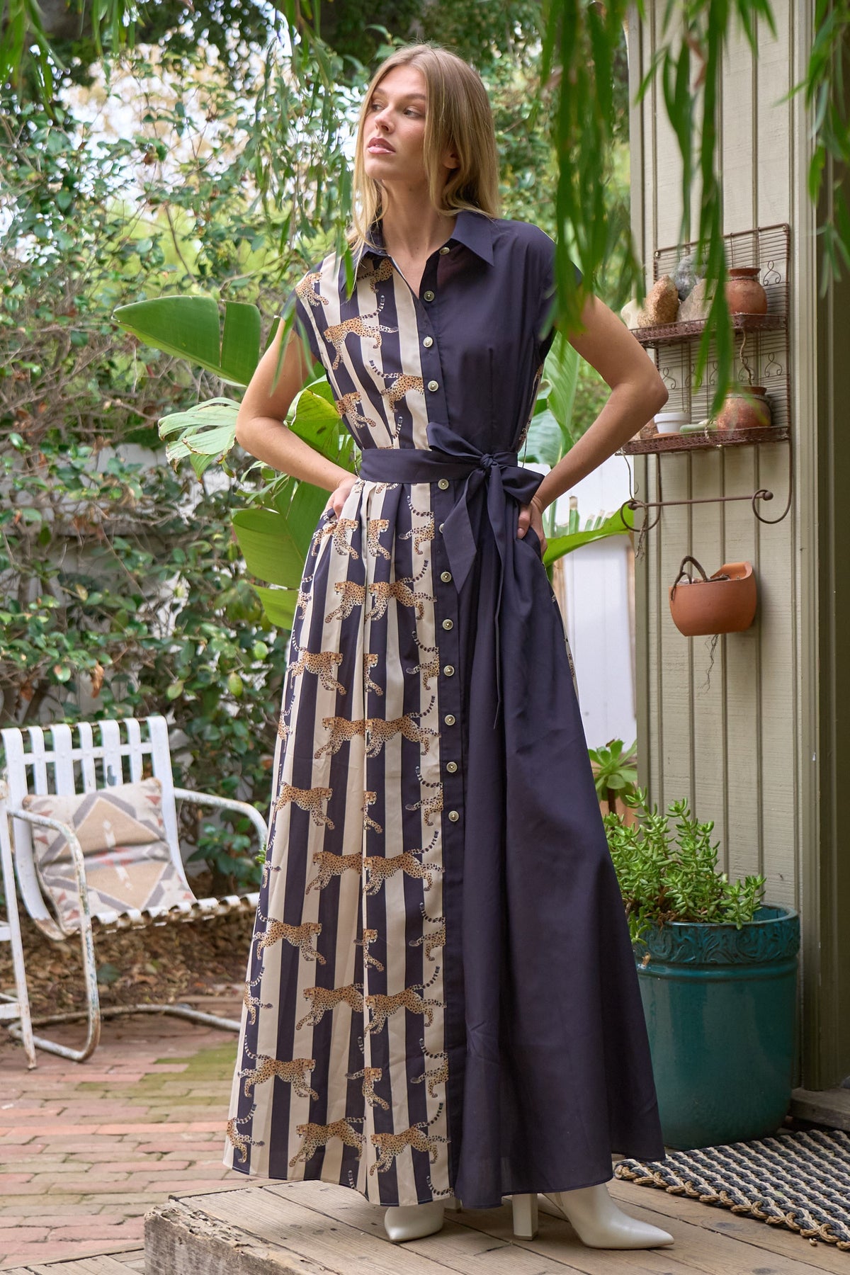 "Morgan" Leopard Stripe Midi Dress