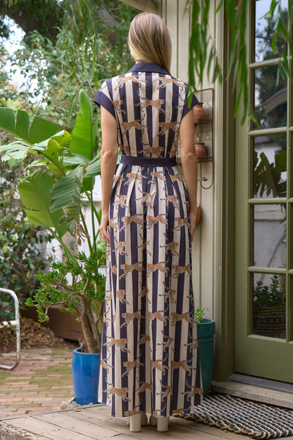 "Morgan" Leopard Stripe Midi Dress