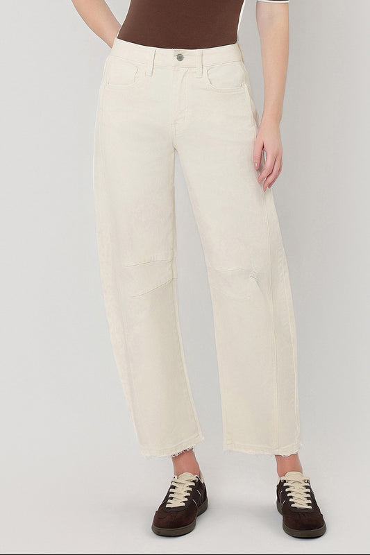 Flying Monkey Cream High Rise Front Seam Detail Barrel Jeans