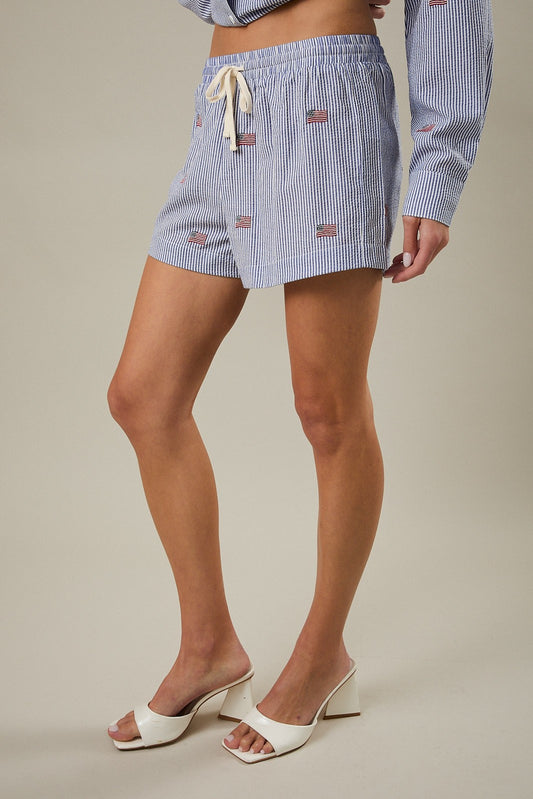 "Americana" Embroidered Flag Stripe Shorts