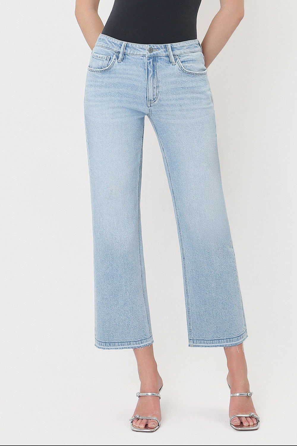 Vervet Mid Rise Light Wash Crop Slim Wide Jeans