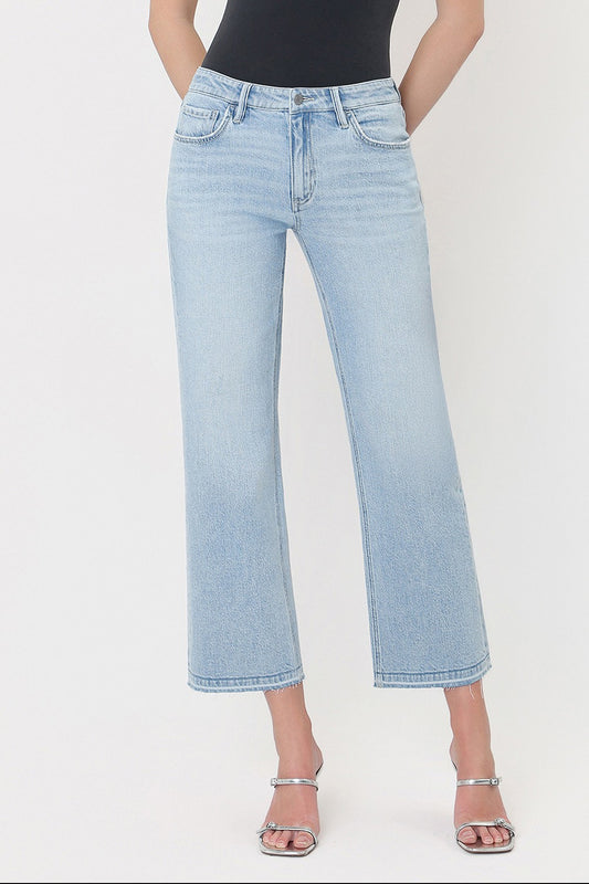 Vervet Mid Rise Light Wash Crop Slim Wide Jeans