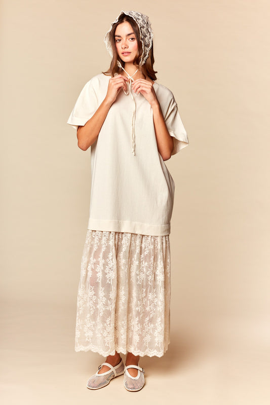 Oversized Tee Lace Hem Dress