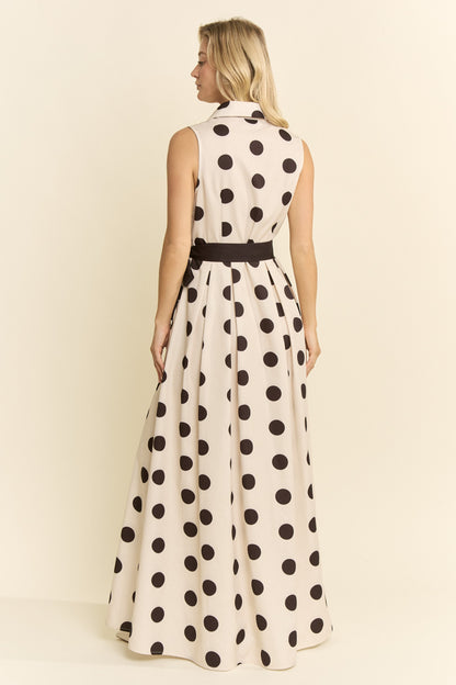 "Trifecta" Polka Dot Button Down Belted Shirt Dress