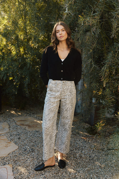 Vervet High Rise Patch Pocket Leopard Print Baggy Wide Jeans