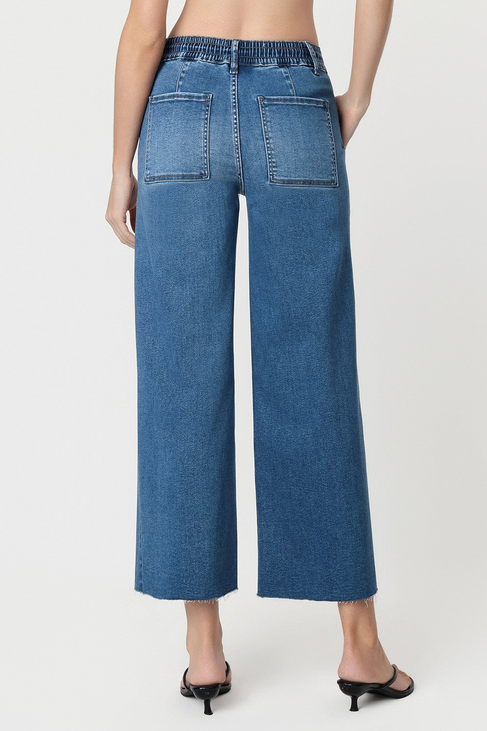 Flying Monkey High Rise Super Soft Fabric Medium Wash Drawstring Baggy Wide Jeans