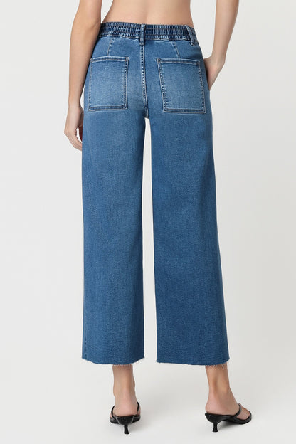 Flying Monkey High Rise Super Soft Fabric Medium Wash Drawstring Baggy Wide Jeans
