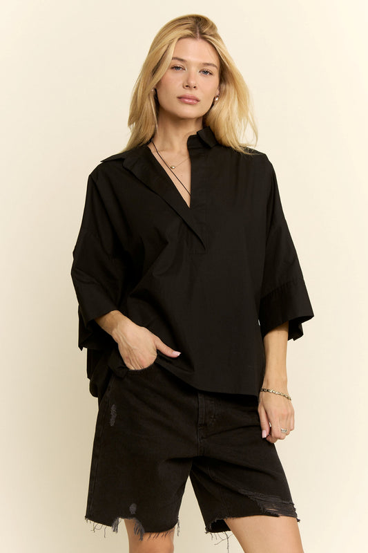 "Oh Girl" V-Neck Popover Top