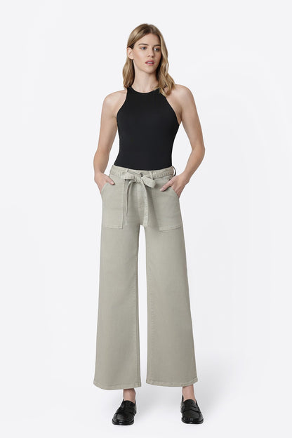 Lovervet Super High Rise Olive Stone Self Tie Belt Wide Leg Jeans