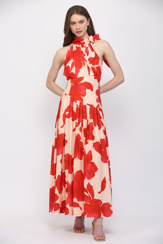 Floral Halter Neck Maxi Dress