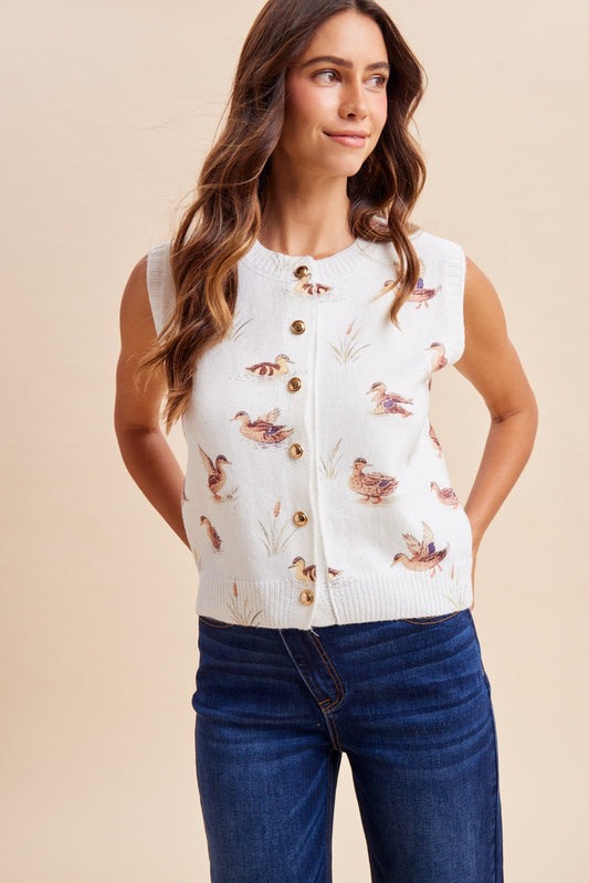 "Lacy" Mallard Print Sweater Vest