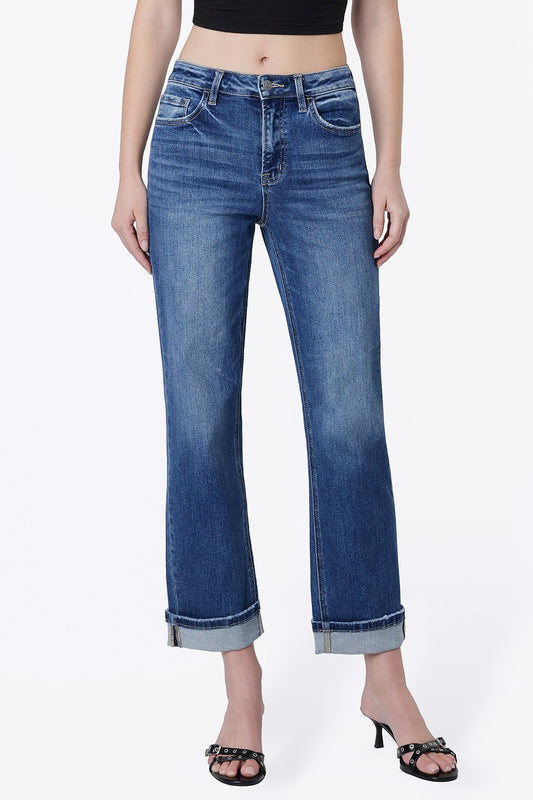 Lovervet Curvy High Rise Cuffed Straight Jeans