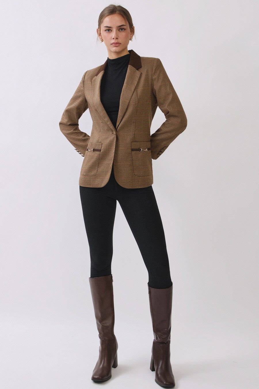 "Ryder" Contrast Collar Plaid Blazer w/ Bit Detail