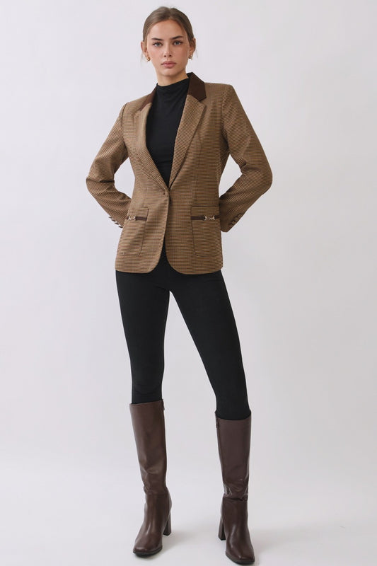 "Ryder" Contrast Collar Plaid Blazer w/ Bit Detail