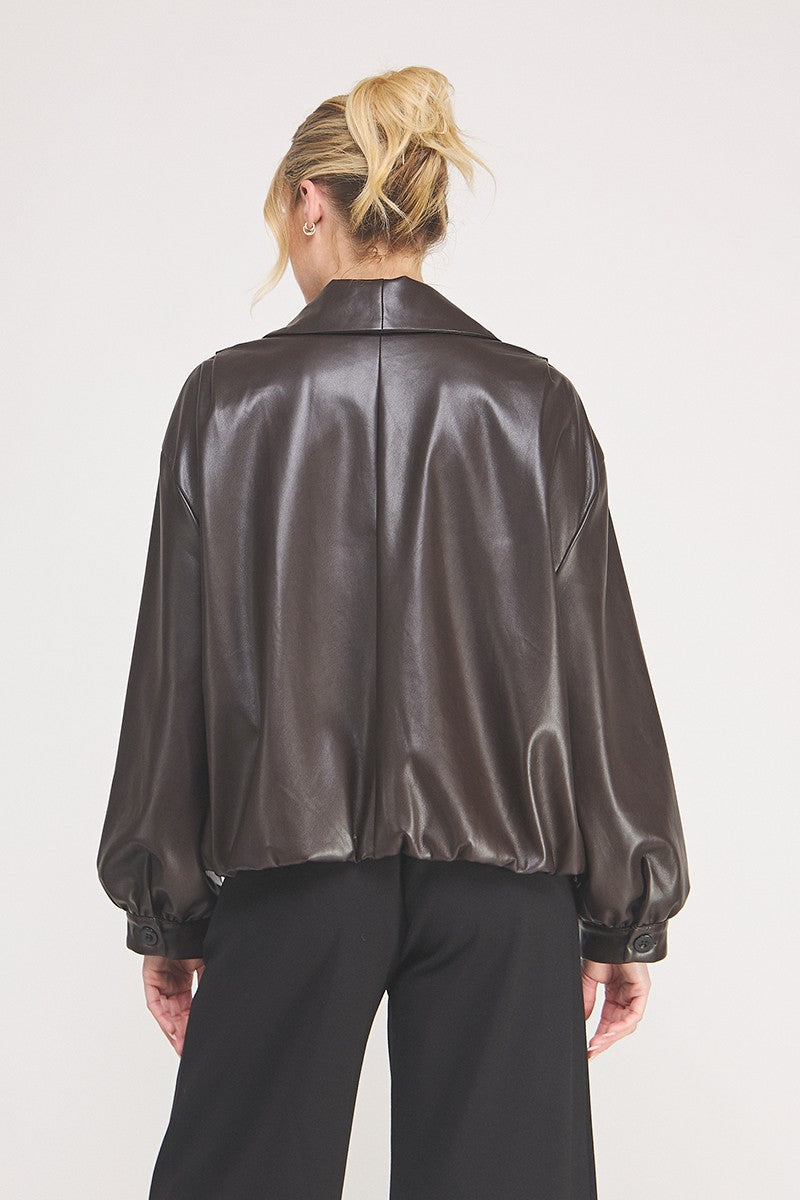 "Censa" Vegan Leather Chocolate Bubble Jacket