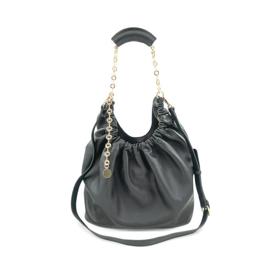 "Bella" Black Genuine Leather Chain Detail Purse
