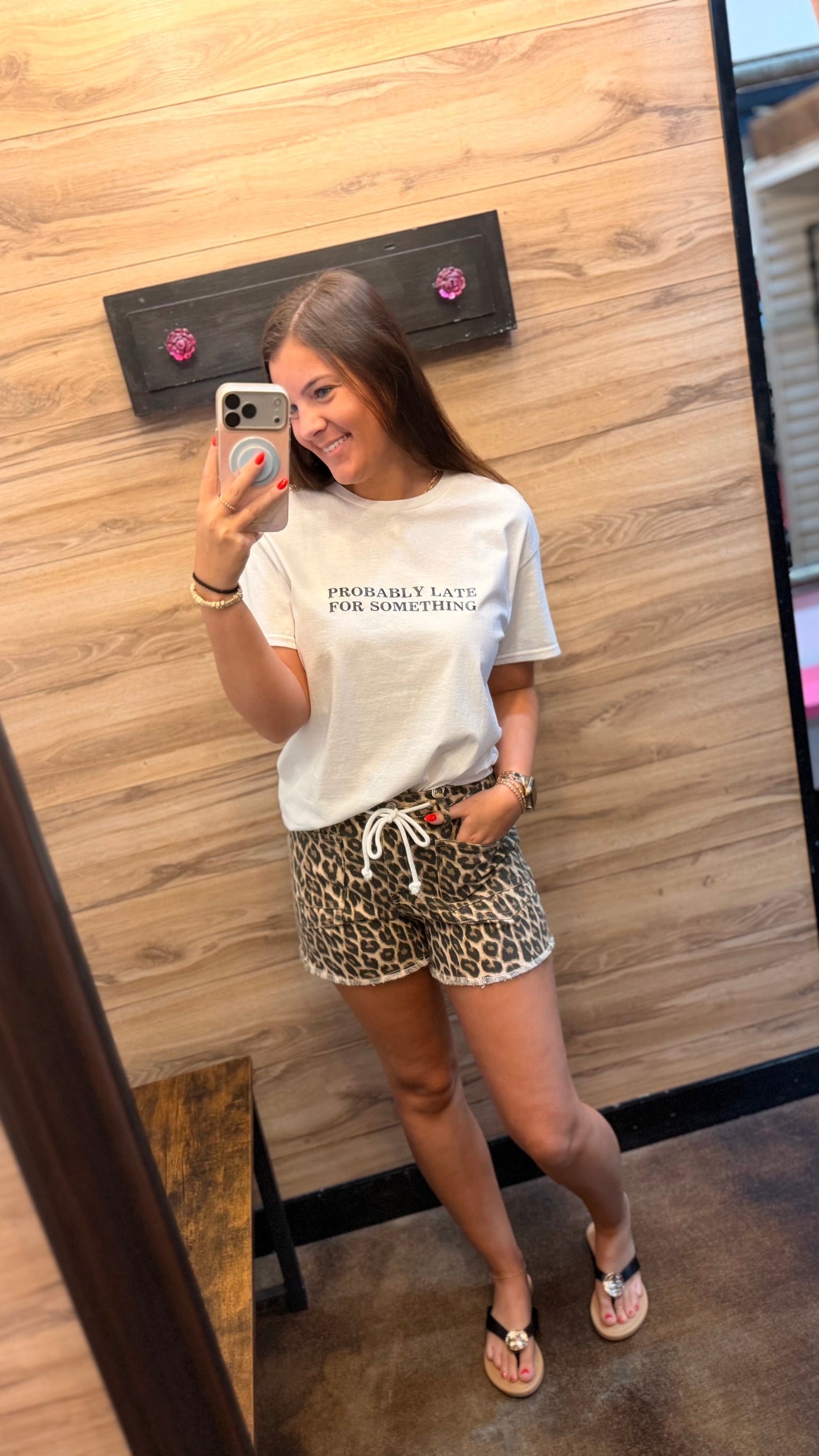 Vervet High Rise Leopard Drawstring Shorts