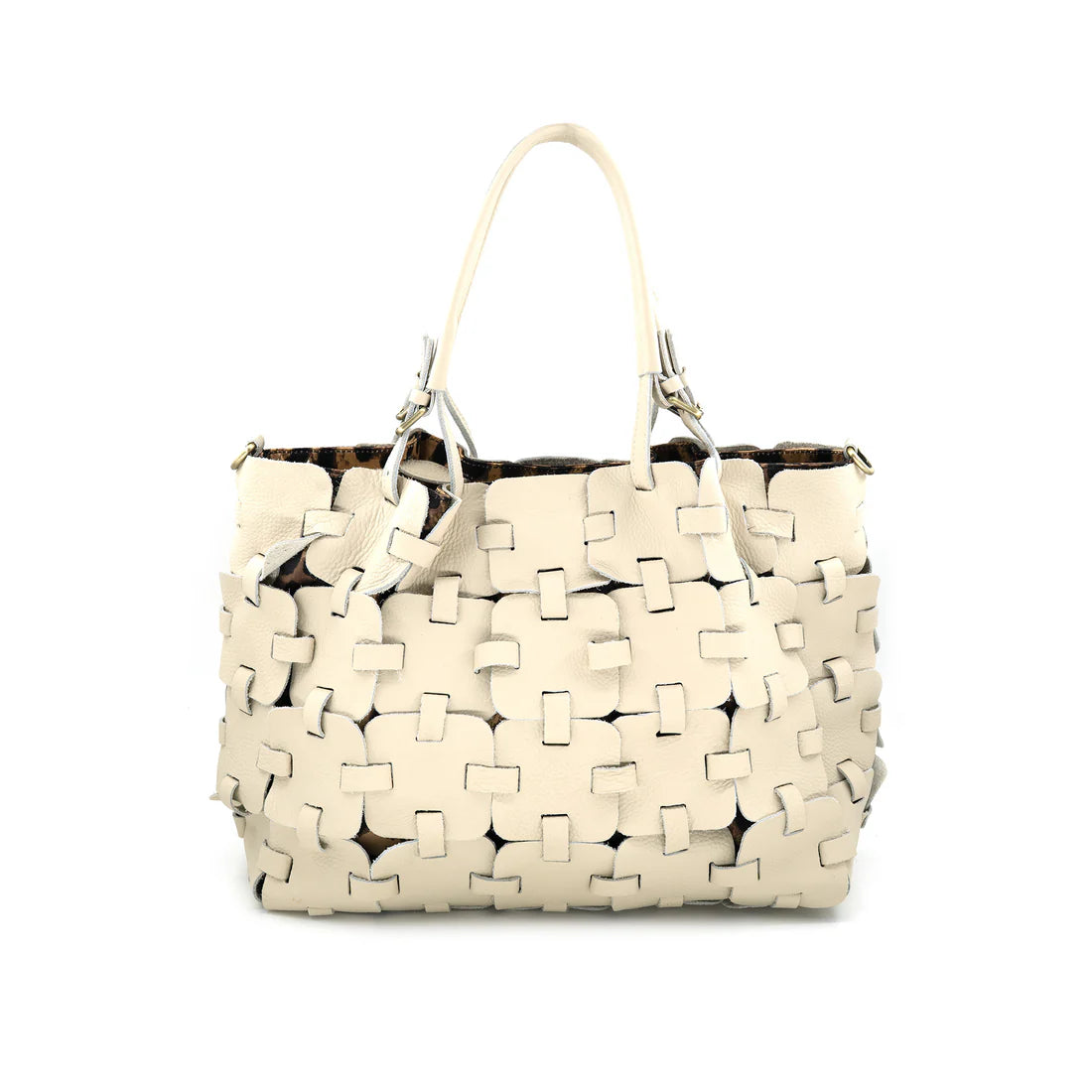 BC BAGS "WILDY" Taupe Genuine Leather (leopard lined) Reversible Handbag