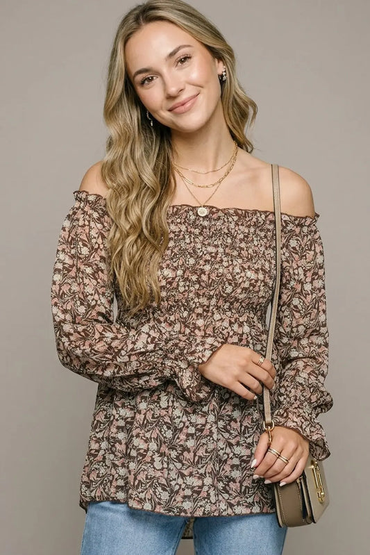 "Hanna" Off The Shoulder Floral Rouche Top
