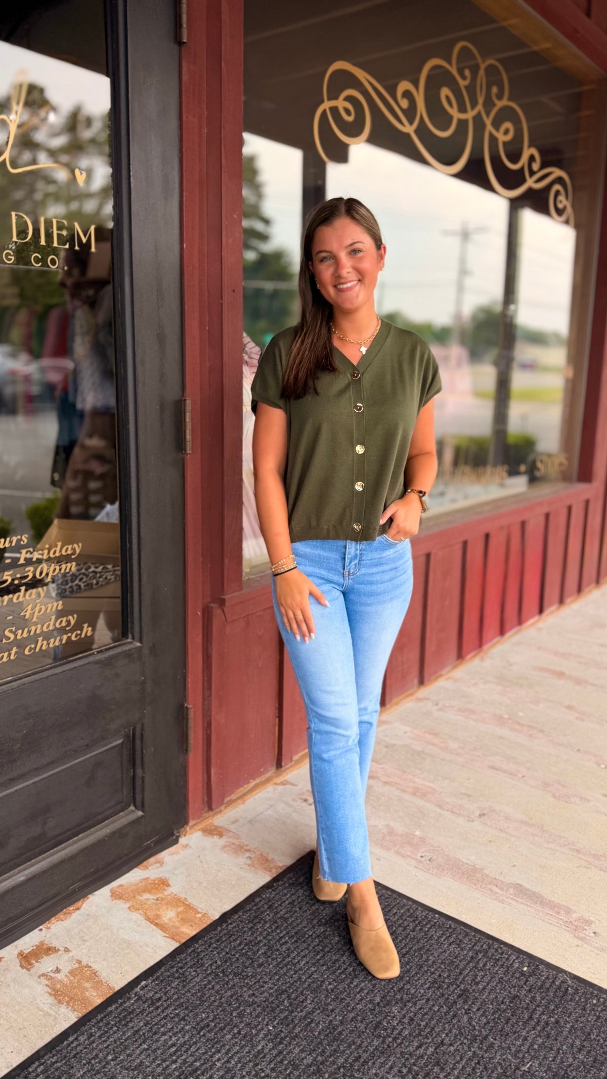 "Alyssa" Gold Button Up Sweater Vest