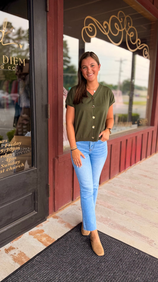 "Alyssa" Gold Button Up Sweater Vest