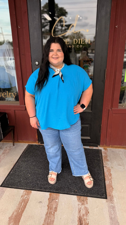 "Molly" Curvy Drop Shoulder V-Neck Top