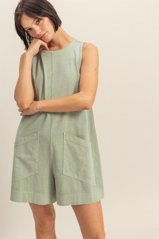 "Ashley" Sage Green Romper