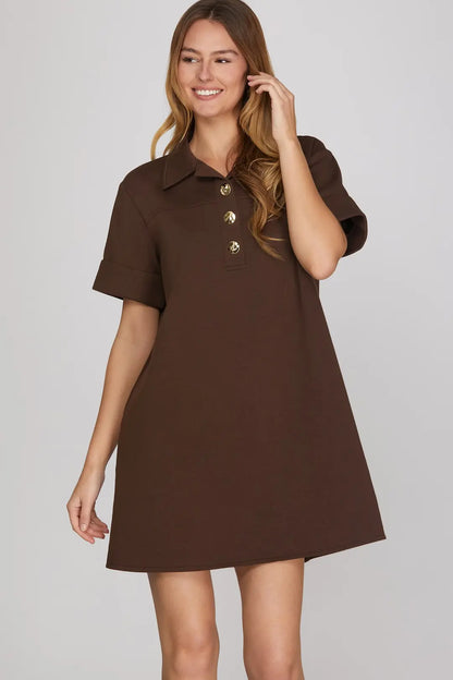 "Annie" Gold Button Collared Dress (multiple colors)